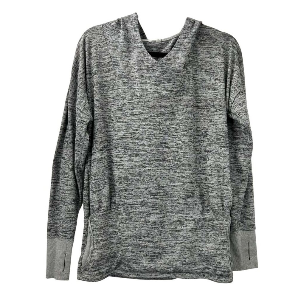 Athleta Women's Size Medium Hooded Gray Heather Pullover Sweatshirt Thumbholes